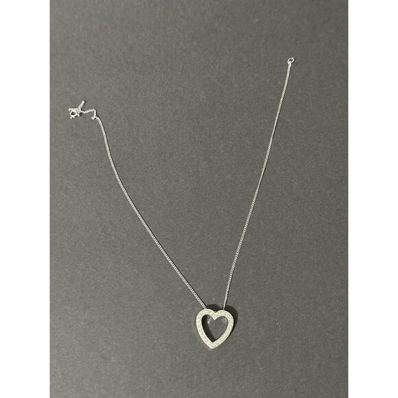Sterling Heart Swarovski Open Heart Clear Crystal Necklace And Chain Sweetheart - Picture 1 of 10
